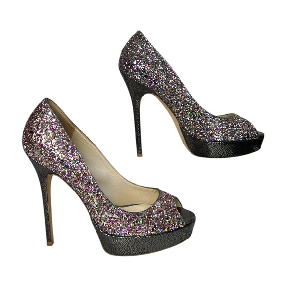 Jimmy Choo, Women’s Platform Pump ‘Crown’ Glitter, Multi Color, Size 37 IT, 7 US - Picture 6 of 16